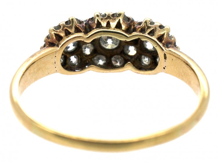 Edwardian 18ct Gold & Diamond Triple Cluster Ring