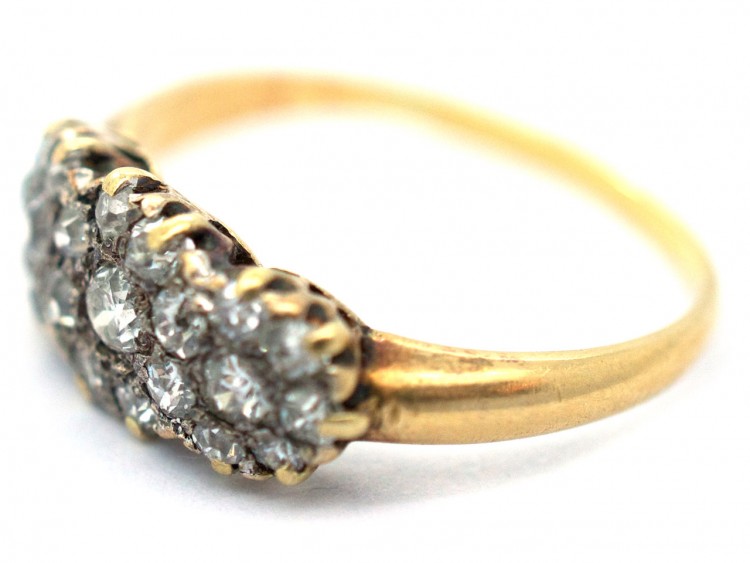 Edwardian 18ct Gold & Diamond Triple Cluster Ring