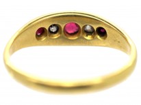 Edwardian 18ct Gold Five Stone Ruby & Diamond Ring