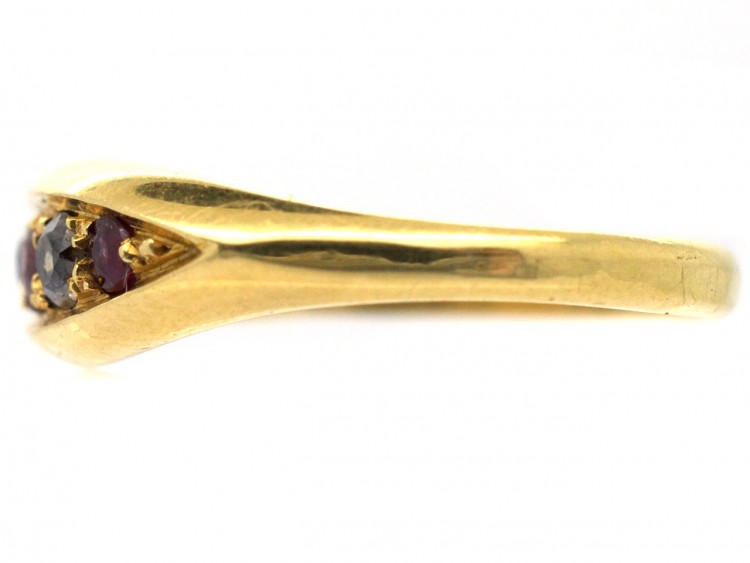 Edwardian 18ct Gold Five Stone Ruby & Diamond Ring