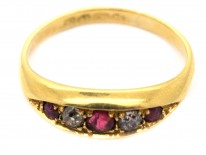 Edwardian 18ct Gold Five Stone Ruby & Diamond Ring