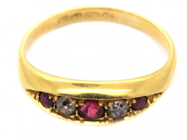 Edwardian 18ct Gold Five Stone Ruby & Diamond Ring