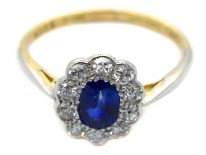 Edwardian 18ct Gold & Platinum Diamond & Sapphire Oval Cluster Ring