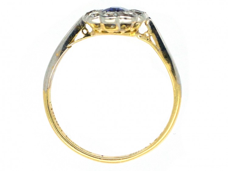 Edwardian 18ct Gold & Platinum Diamond & Sapphire Oval Cluster Ring