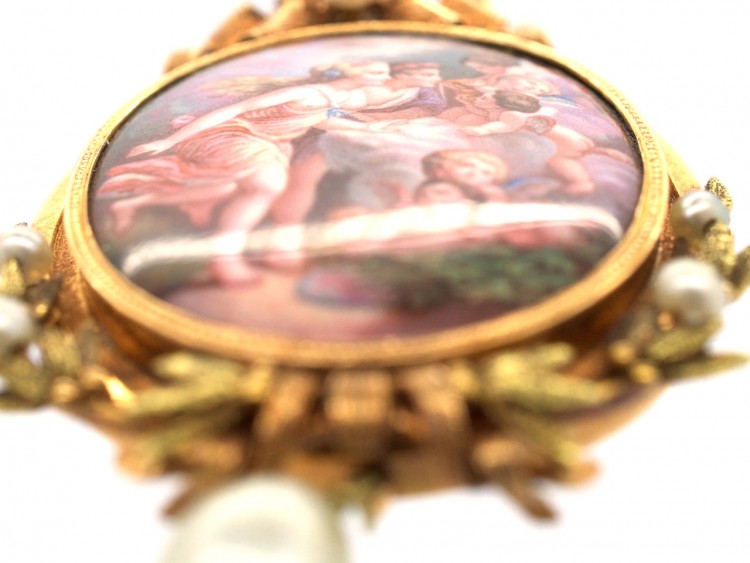 French 18ct Gold Enamelled Pendant Brooch After Boucher