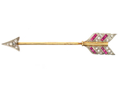 18ct Gold & Platinum Art Deco Ruby & Diamond Arrow Brooch