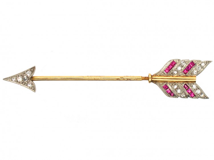 18ct Gold & Platinum Art Deco Ruby & Diamond Arrow Brooch