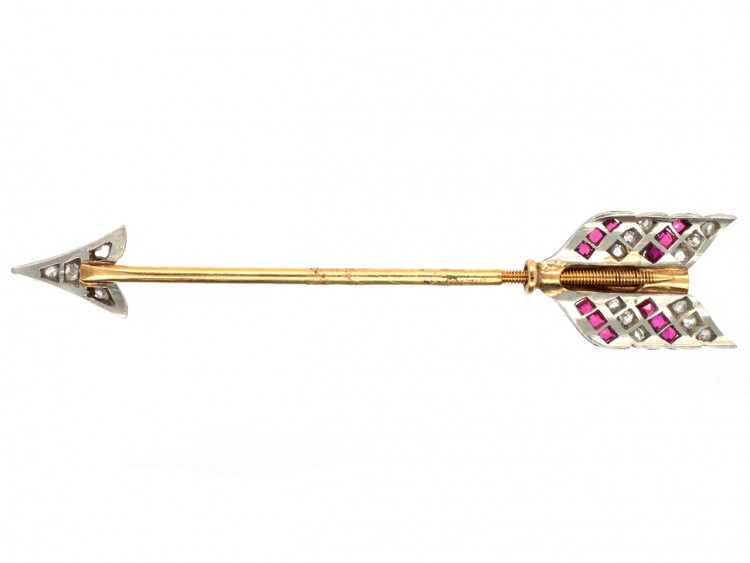 18ct Gold & Platinum Art Deco Ruby & Diamond Arrow Brooch