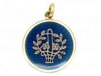 Edwardian Basket of Flowers 15ct Gold, Diamond & Enamel Round Pendant
