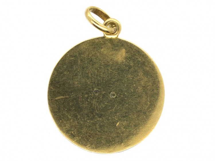 Edwardian Basket of Flowers 15ct Gold, Diamond & Enamel Round Pendant