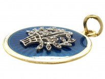 Edwardian Basket of Flowers 15ct Gold, Diamond & Enamel Round Pendant