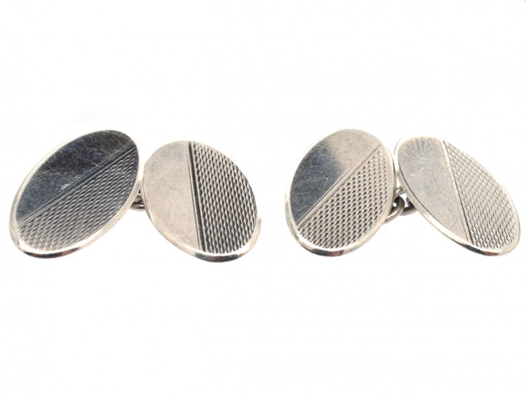 Oval Silver Art Deco Cufflinks