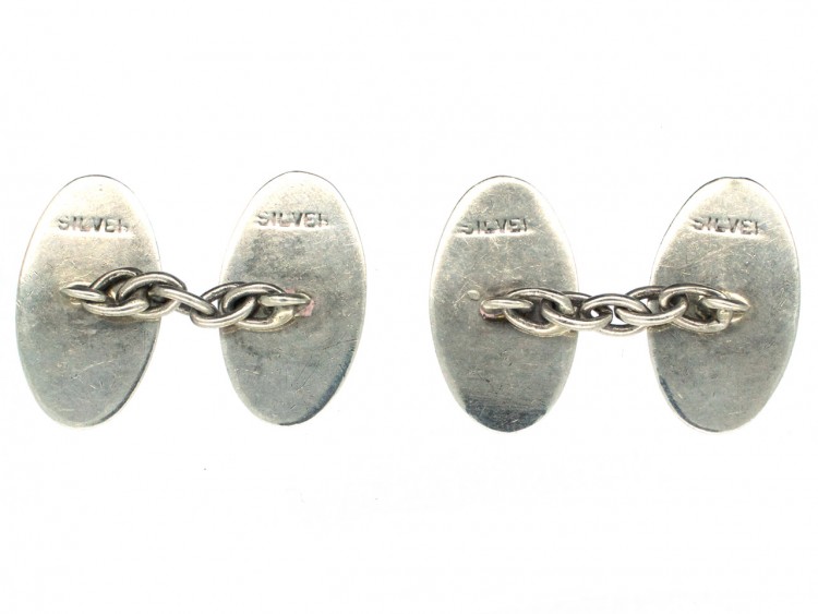 Oval Silver Art Deco Cufflinks