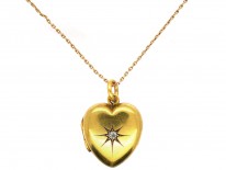 Victorian 15ct Gold Heart Locket Set With a Diamond on 9ct Gold Chain