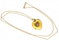 Victorian 15ct Gold Heart Locket Set With a Diamond on 9ct Gold Chain