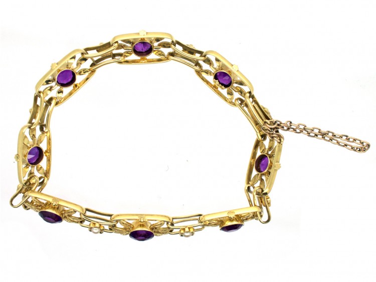 Edwardian 15ct Gold Amethyst & Pearl Bracelet