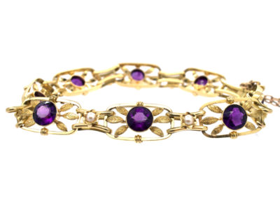 Edwardian 15ct Gold Amethyst & Pearl Bracelet