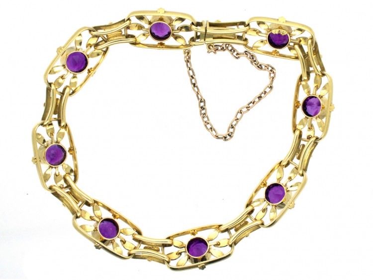 Edwardian 15ct Gold Amethyst & Pearl Bracelet