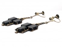Art Deco Silver, Onyx & Marcasite Drop Earrings