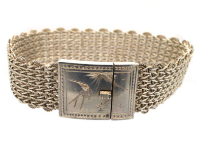 Victorian Woven Silver Bracelet with Swallow Motif Clasp