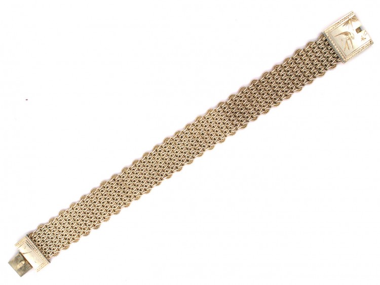 Victorian Woven Silver Bracelet with Swallow Motif Clasp