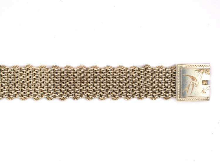 Victorian Woven Silver Bracelet with Swallow Motif Clasp