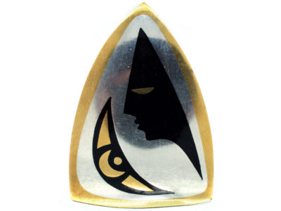 Silver & Gold Face and Moon Brooch Signed by Stella Popowski