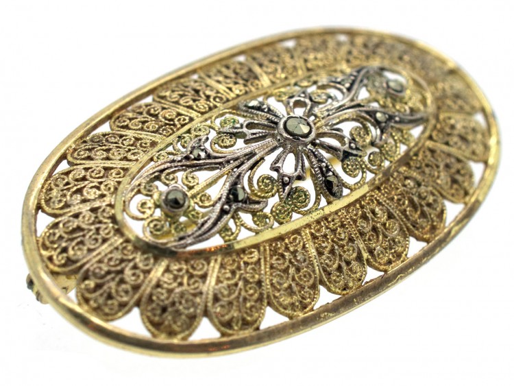 Art Deco Silver Gilt & Marcasite Brooch