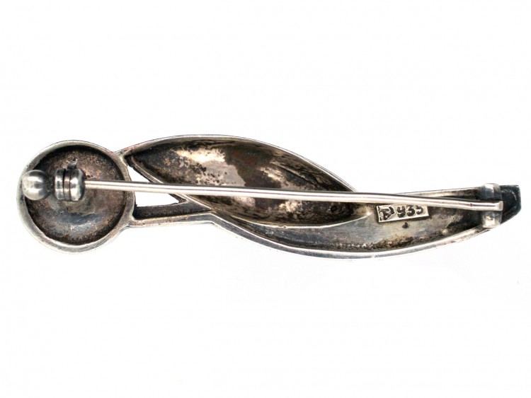 Theodor Fahrner Silver & Onyx Flower Brooch