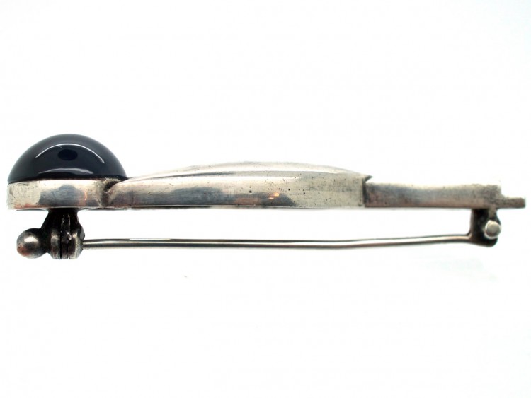Theodor Fahrner Silver & Onyx Flower Brooch