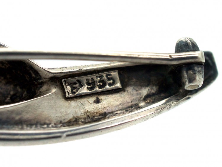 Theodor Fahrner Silver & Onyx Flower Brooch
