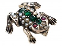 Silver & Gem Set Frog Brooch
