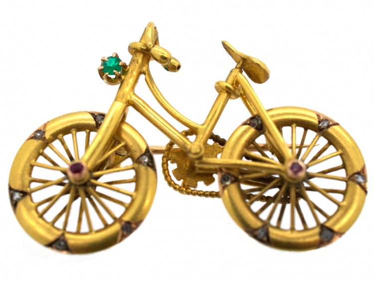 Austrian 14ct Gold & Gem Set Bicycle Brooch