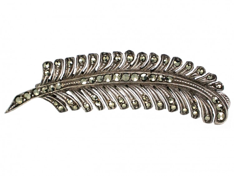 Art Deco Silver & Marcasite Feather Brooch