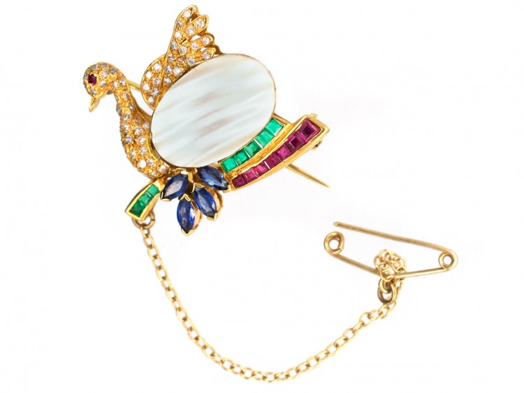 18ct Gold Gem Set Swan Brooch