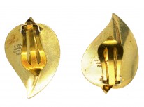 Silver Gilt Norwegian Blue Enamel Clip On Leaf Earrings