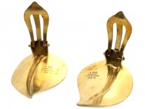 Silver Gilt Norwegian Blue Enamel Clip On Leaf Earrings
