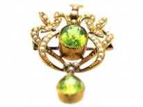 Edwardian 15ct Gold Peridot & Natural Split Pearl Pendant