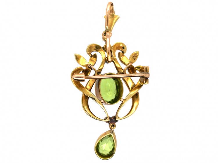 Edwardian 15ct Gold Peridot & Natural Split Pearl Pendant