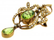 Edwardian 15ct Gold Peridot & Natural Split Pearl Pendant