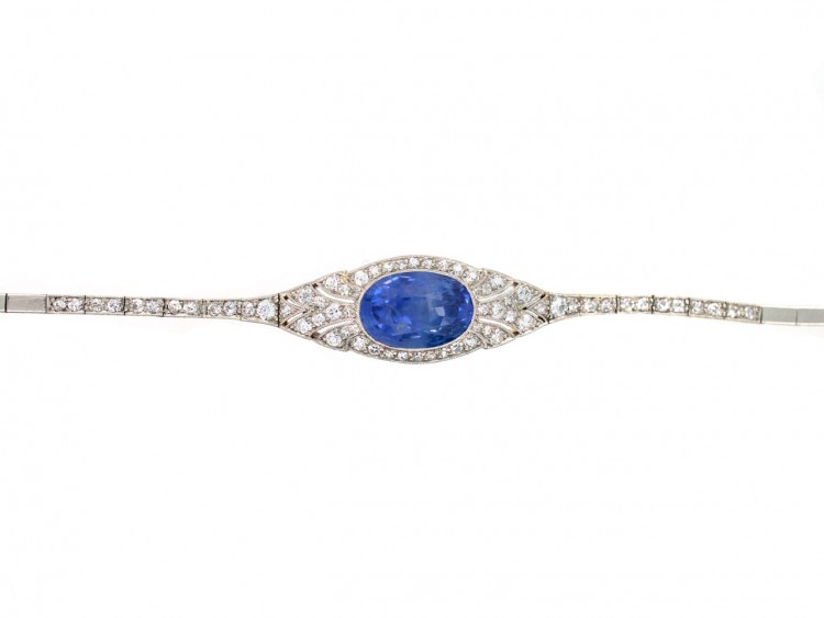 18ct Gold & Platinum Natural Ceylon Sapphire & Diamond Art Deco Bracelet