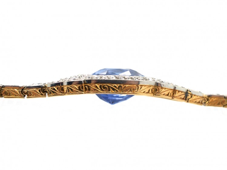 18ct Gold & Platinum Natural Ceylon Sapphire & Diamond Art Deco Bracelet