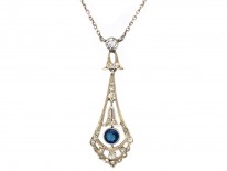 Art Deco Silver & Paste Pendant on Silver Chain
