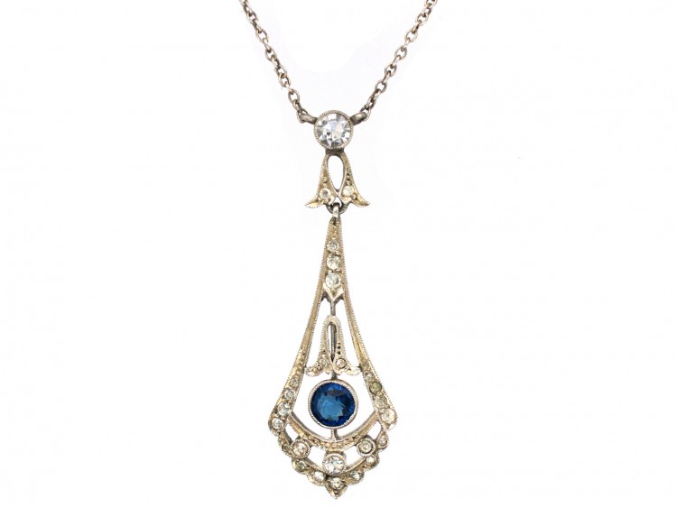 Art Deco Silver & Paste Pendant on Silver Chain