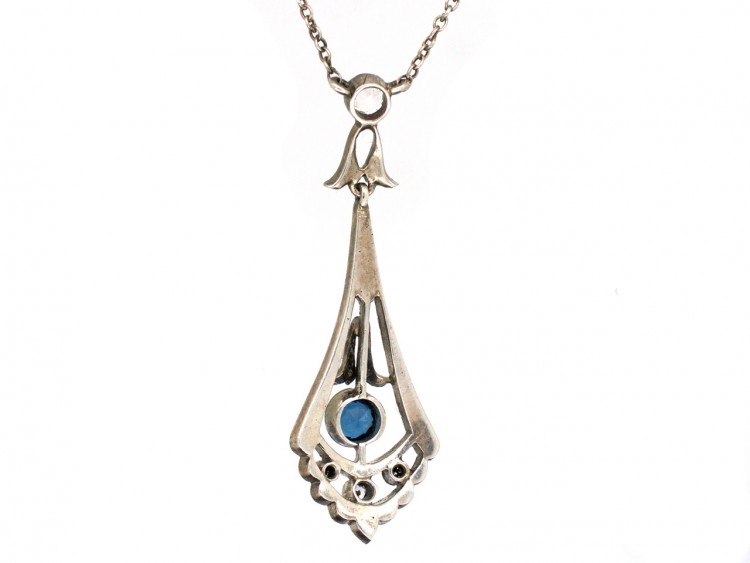 Art Deco Silver & Paste Pendant on Silver Chain