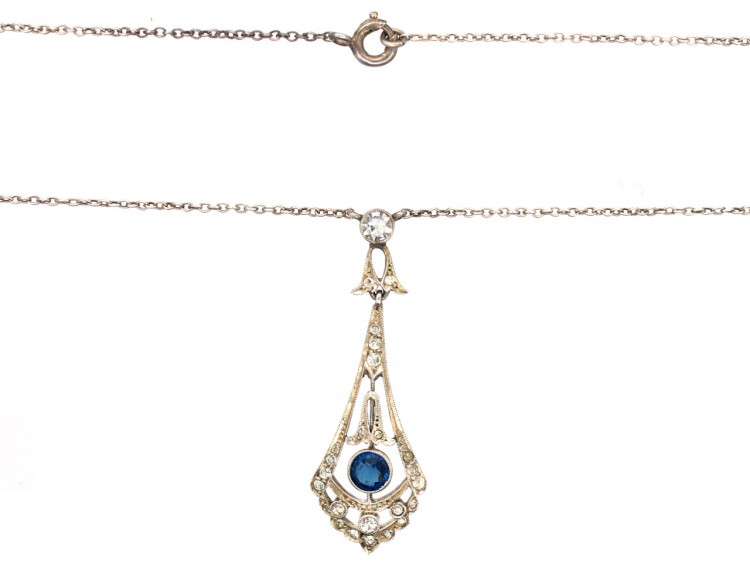 Art Deco Silver & Paste Pendant on Silver Chain