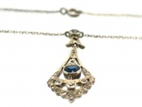 Art Deco Silver & Paste Pendant on Silver Chain
