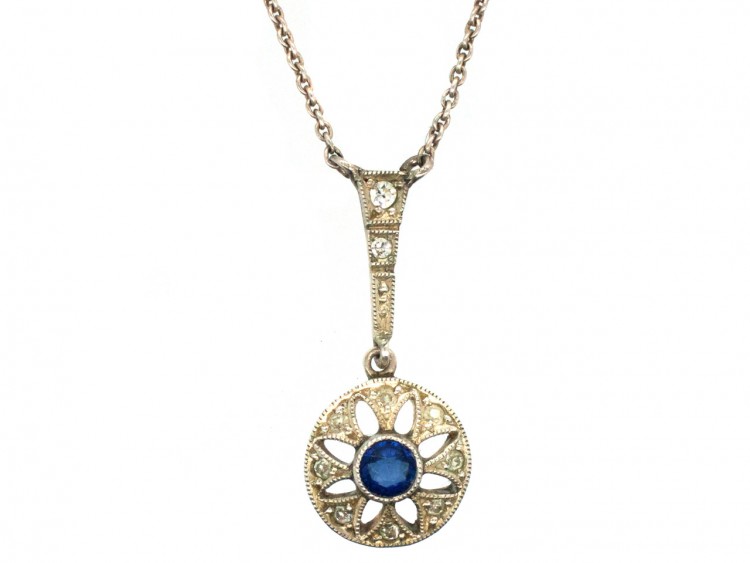 Art Deco Paste & Silver Pendant on Silver Chain