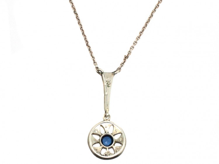 Art Deco Paste & Silver Pendant on Silver Chain
