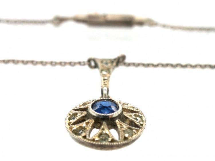 Art Deco Paste & Silver Pendant on Silver Chain